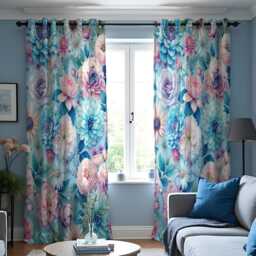 Blue Floral Curtains, Watercolor Peony & Rose Drapes, Botanical Print Panels, Custom Made Eyelet Or Rod Pocket Curtains - thumbnail 3