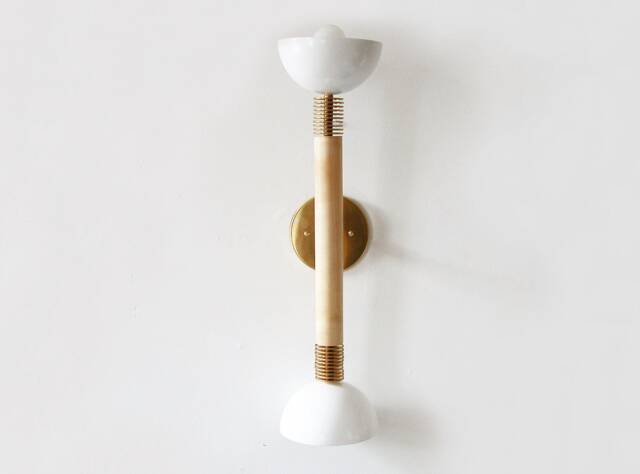 White & Gold Double Vertical Wall Fixture Light Powder Room Sconce Vanity Maple Brass Lamp Dinig - image 1
