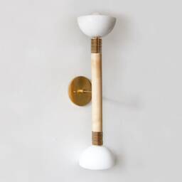 White & Gold Double Vertical Wall Fixture Light Powder Room Sconce Vanity Maple Brass Lamp Dinig - thumbnail 3