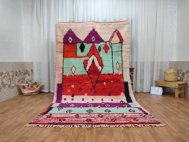 Handmade Wool Boujad Rug, Abstract Multicolored Berber Carpet - 5.31 X 9.02 Ft - image 1