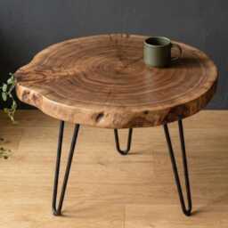 Wood Slice Side Table, Live Edge Walnut End Table + Hairpin Legs, Living Room Furniture - thumbnail 2