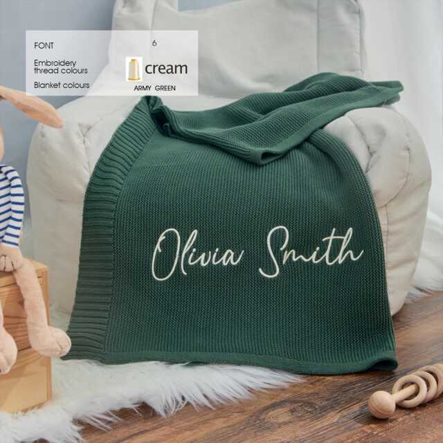 Organic Cotton Knit Baby Blanket, Custom Name Embroidery - image 1