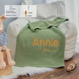 Organic Cotton Knit Baby Blanket, Custom Name Embroidery - thumbnail 4