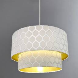 New Luxury High Quality Two Tier Beige Geometric Silk Lamp Shades Pendant Shade With Golden Lining - thumbnail 3