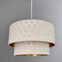New Luxury High Quality Two Tier Beige Geometric Silk Lamp Shades Pendant Shade With Golden Lining - thumbnail 2