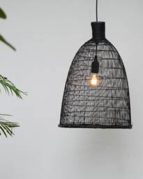 Handmade Black Bamboo Pendant Lamp - Woven Rustic Lighting