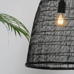 Handmade Black Bamboo Pendant Lamp - Woven Rustic Lighting - thumbnail 3