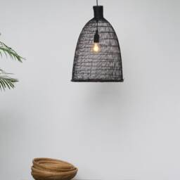 Handmade Black Bamboo Pendant Lamp - Woven Rustic Lighting - thumbnail 2