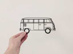 Retro Campervan Wall Art - 3D Printed Line Sculpture Boho Home Decor Plastic Van Ornament Travel Gift Idea Black Display Piece