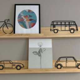 Retro Campervan Wall Art - 3D Printed Line Sculpture Boho Home Decor Plastic Van Ornament Travel Gift Idea Black Display Piece - thumbnail 3