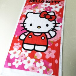 Kitty Cat & Sakura Flowers Bath Towel, Baby Shower Gift Japanese Maneki Neko Cats New Baby, Tenugui Kawaii Fabric - thumbnail 2