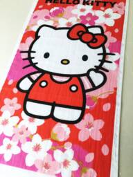 Kitty Cat & Sakura Flowers Bath Towel, Baby Shower Gift Japanese Maneki Neko Cats New Baby, Tenugui Kawaii Fabric