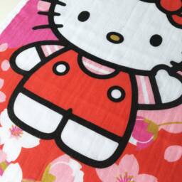 Kitty Cat & Sakura Flowers Bath Towel, Baby Shower Gift Japanese Maneki Neko Cats New Baby, Tenugui Kawaii Fabric - thumbnail 4
