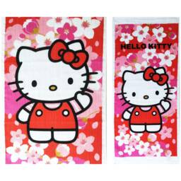 Kitty Cat & Sakura Flowers Bath Towel, Baby Shower Gift Japanese Maneki Neko Cats New Baby, Tenugui Kawaii Fabric - thumbnail 3