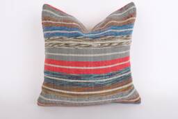 Vintage Turkish Kilim Pillow Cover 16'' Handwoven Wool Throw - thumbnail 1