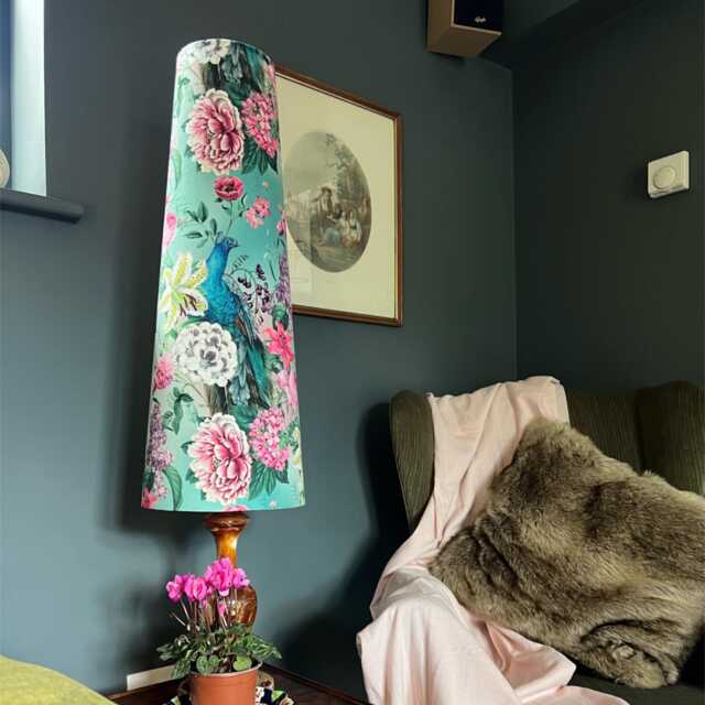 Peacock Floral Velvet Cone Lampshade, Extra Tall Lampshade - image 1