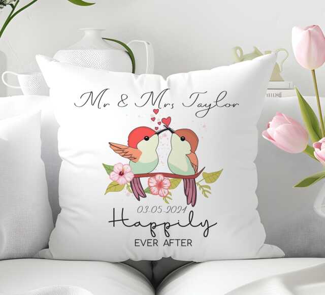 Personalised Wedding Gift Pillow - Mr & Mrs Cushion, Anniversary For Couple, Happily Ever After - image 1
