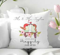 Personalised Wedding Gift Pillow - Mr & Mrs Cushion, Anniversary For Couple, Happily Ever After - thumbnail 1