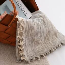 Soft Warm Tassel Throw Blanket, Organic Cotton Bedspread Queen King, Sofa Couch Blanket - thumbnail 2