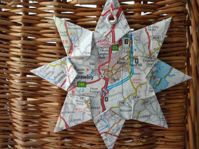 Crawley, England Origami Map Ornament, Home Decor, Wall Art, Road Map, Vacation, Christmas, Holiday, Wedding, Graduation, Moving, Gift - image 1