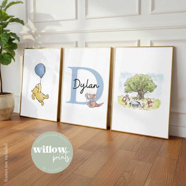 Set Of 3 Winnie The Pooh Personalised Name Print - Nursery Nursery Print Quote Baby - image 1