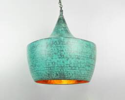Scandinavian Copper Pendant Light - Verdigris Kitchen Island Hanging Lamp, Green Patina - thumbnail 1