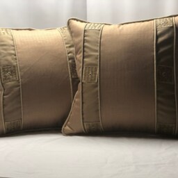 Biege Pillow With Designed Bamboo Squares Mounted in Sheer Fabric - thumbnail 4