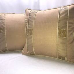 Biege Pillow With Designed Bamboo Squares Mounted in Sheer Fabric - thumbnail 3
