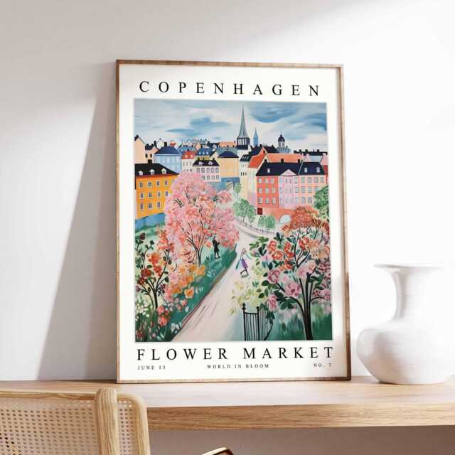 Copenhagen Flower Market Poster Danish Floral Wall Art - image 1