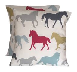 "2 X Stampede Equestrian Horse Print Cotton Scatter Pillow Cushion Covers - 16"" 16" - thumbnail 1