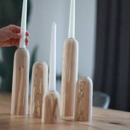 Rustic Wooden Candlestick Set Scandinavian Home Decor, Taper Candle Holder - thumbnail 2
