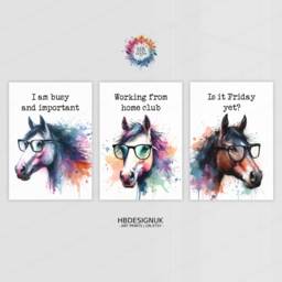 Funny Home Office Posters - Set Of 3 Prints - Horse Quotes Decor Work From Wall Art Wfh Gifts Coworker Workplace Pictures - thumbnail 1