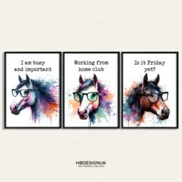 Funny Home Office Posters - Set Of 3 Prints - Horse Quotes Decor Work From Wall Art Wfh Gifts Coworker Workplace Pictures - thumbnail 2