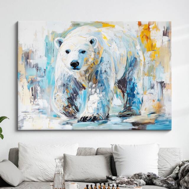 Polar Bear Abstract Oil Painting Framed Print & Canvas Large Sizes Wall Art Poster Animal Home Decor Interior Gift Idea - image 1