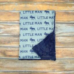 Minky Baby Blanket - Boy Blanket- Little Man Moose - thumbnail 3