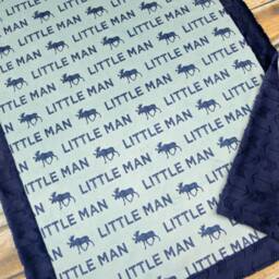 Minky Baby Blanket - Boy Blanket- Little Man Moose - thumbnail 2