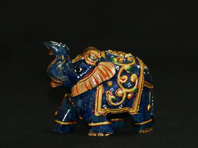 "Lapis Elephant Statue -Natural Lazuli Figurine - Gemstone Carving Sculpture, ""A Cute Gift" - image 1