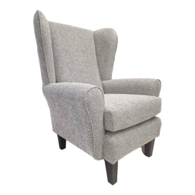 Queen Anne Wingback Fireside Chair Gray Silver Weave Fabric - image 1