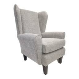 Queen Anne Wingback Fireside Chair Gray Silver Weave Fabric - thumbnail 1