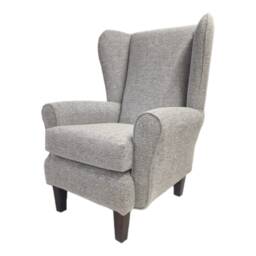 Queen Anne Wingback Fireside Chair Gray Silver Weave Fabric - thumbnail 2
