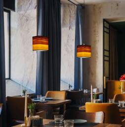 Pendant Lamp With Lampshade From Red Gum Veneer, Living Room Light, Minimalist Cube Shape, Cottage Handmade Farmhouse
