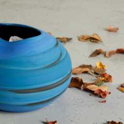 Blue Boho Chic Decorative Abstract Ceramic Vase, Modern Amorphic Striped Flower Handmade Unique Round Pottery Planter Pot - thumbnail 3