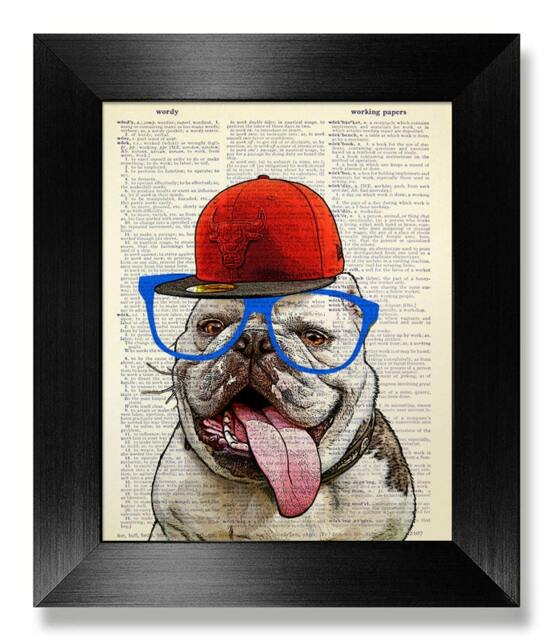Decorative Art, Bulldog Wall Hanging, English Bulldog Art Print, Dictionary Book Page Nerdy Poster Hat Dog Decor