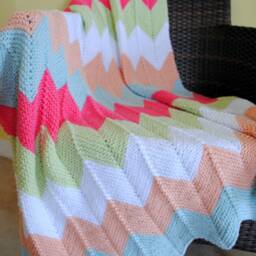 Chevron Afghan - Hand Knit Blanket Throw - thumbnail 3