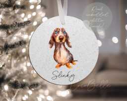 Personalised Dachshund Bauble, Any Colour Real Glitter Name Christmas Tree Pet Luxury Gift Ideas Sausage Dog Lover Owner Miniature Dapple - thumbnail 1