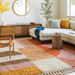 Orange & Pink Geometric Moroccan Rug, Style Shag Berber Hand Knotted Wool Carpet - thumbnail 3
