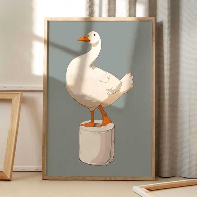 Silly Goose Toilet Paper Art Canvas Poster, Trendy Wall Art, Bathroom Aesthetic Decor, Retro Home Printed Gift - image 1