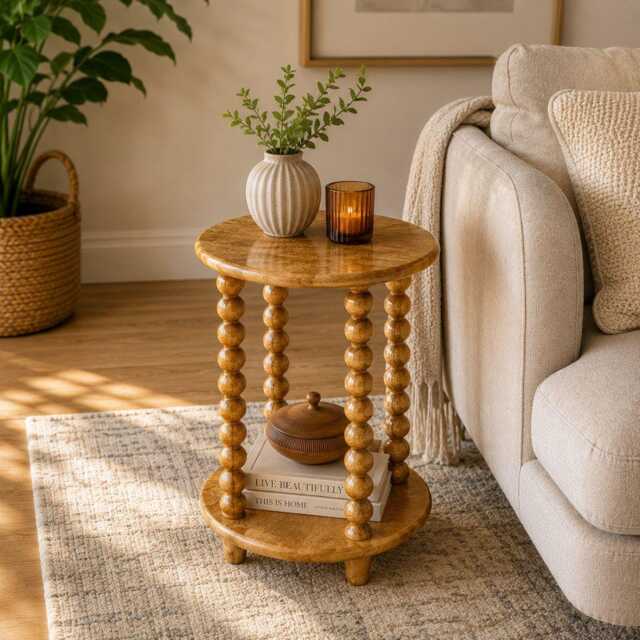 Hand Crafted Solid Mango Wood Side Table Large 14/15 - image 1