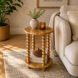 Hand Crafted Solid Mango Wood Side Table Large 14/15 - thumbnail 1