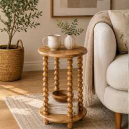 Hand Crafted Solid Mango Wood Side Table Large 14/15 - thumbnail 4